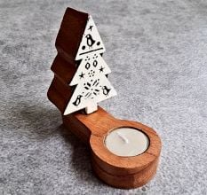 Handcrafted Wooden Christmas Tree T Light Set of 5